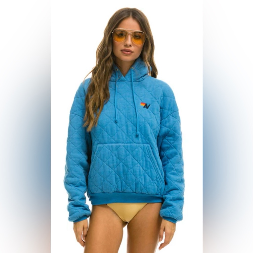 NWT Aviator Nation Quilted Pullover Hoodie – Blue – Size Medium